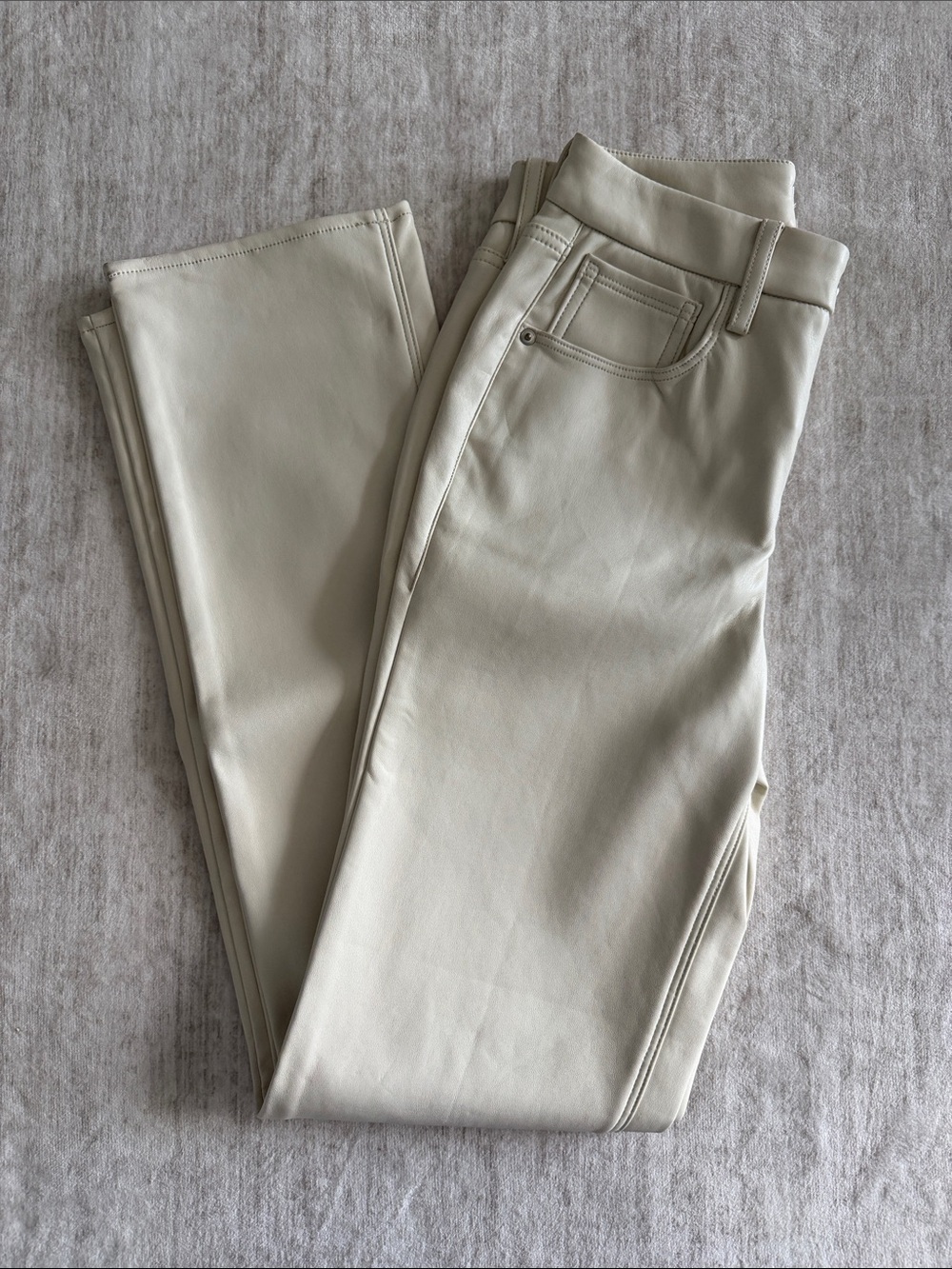 Good American Light Cream Leather Pants